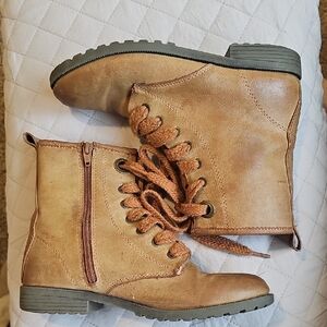 Tan Lace-Up Over The Ankle Boots
